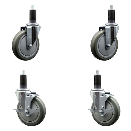 Service Caster 5'' SS Gray Poly Wheel Swivel 1-1/4'' Expanding Stem Caster Set 2 Brakes, 4PK SCC-SSEX20S514-PPUB-2-TLB-2-114